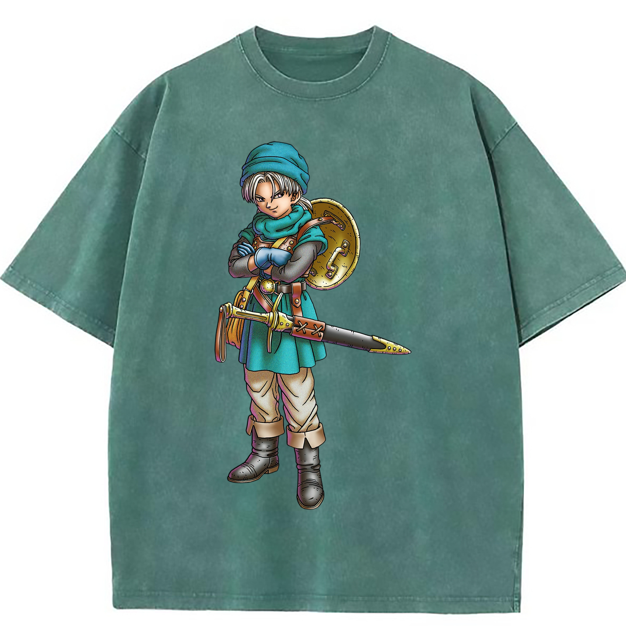 （画像用） ドラゴンクエスト Doragon Kuesuto Dragon Quest 綿100% ヴィンテージ風 半袖Tシャツ（フロントプリント）